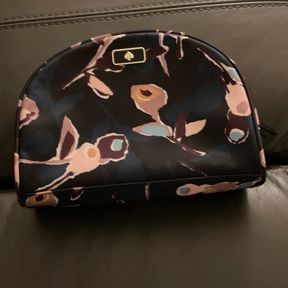 Kate Spade Black and Pink Floral Cosmetic Bag
